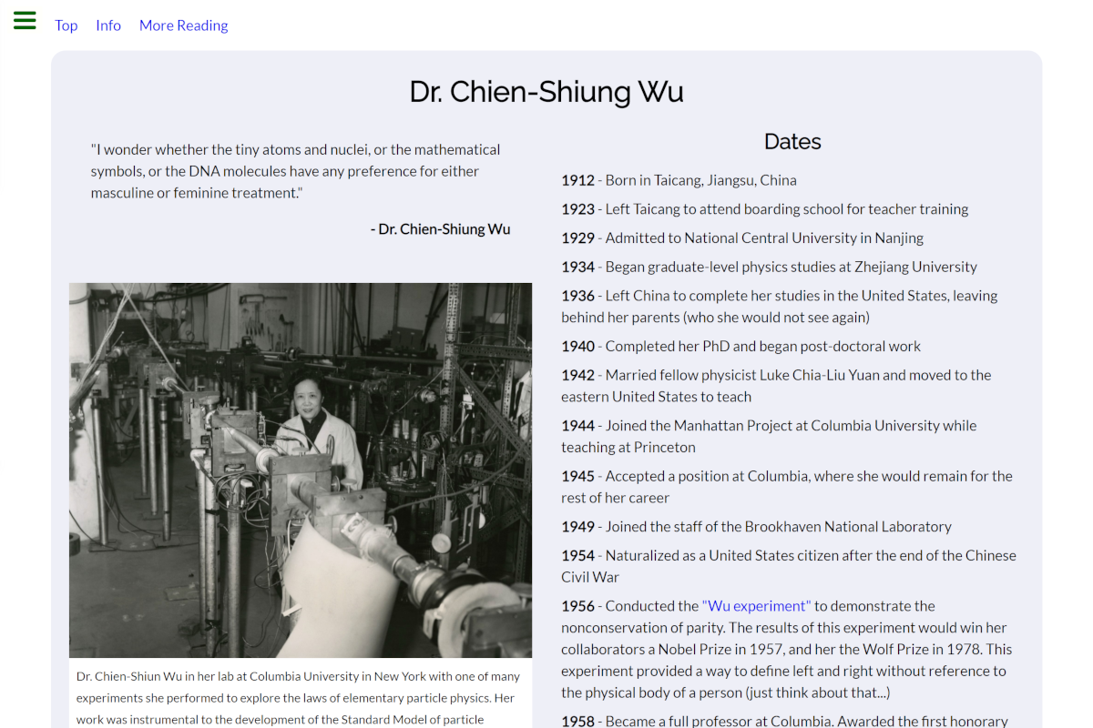 Tribute to Dr. Chien-Shiung Wu