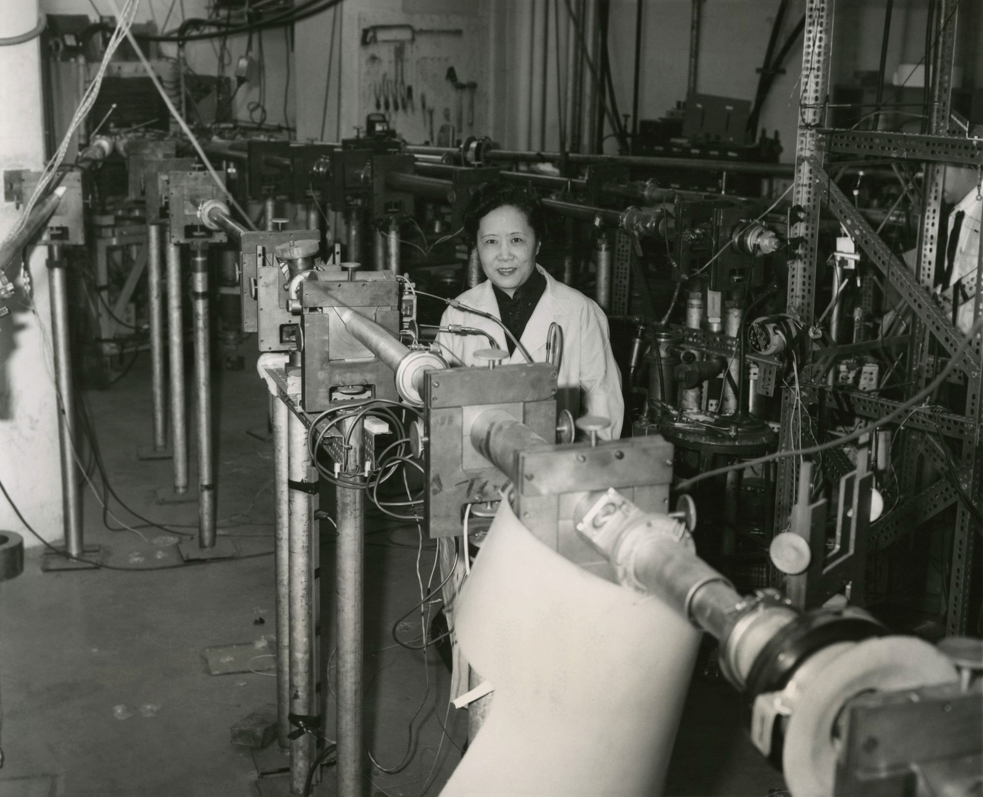 Dr. Wu at Columbia University in 1963 with experimental apparatus